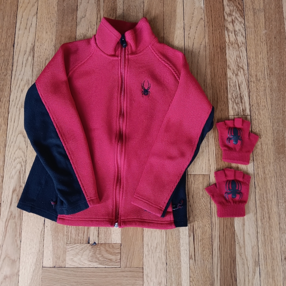 Red and Black Spyder Zip-Up Jacket And Spyder Fingerless Gloves